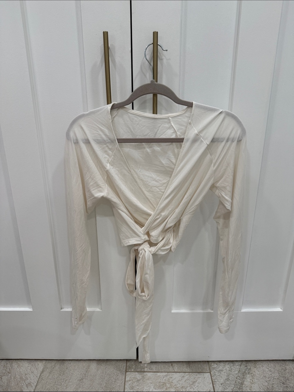 JoyLab Cream Tie-Front Long-Sleeve Wrap Top